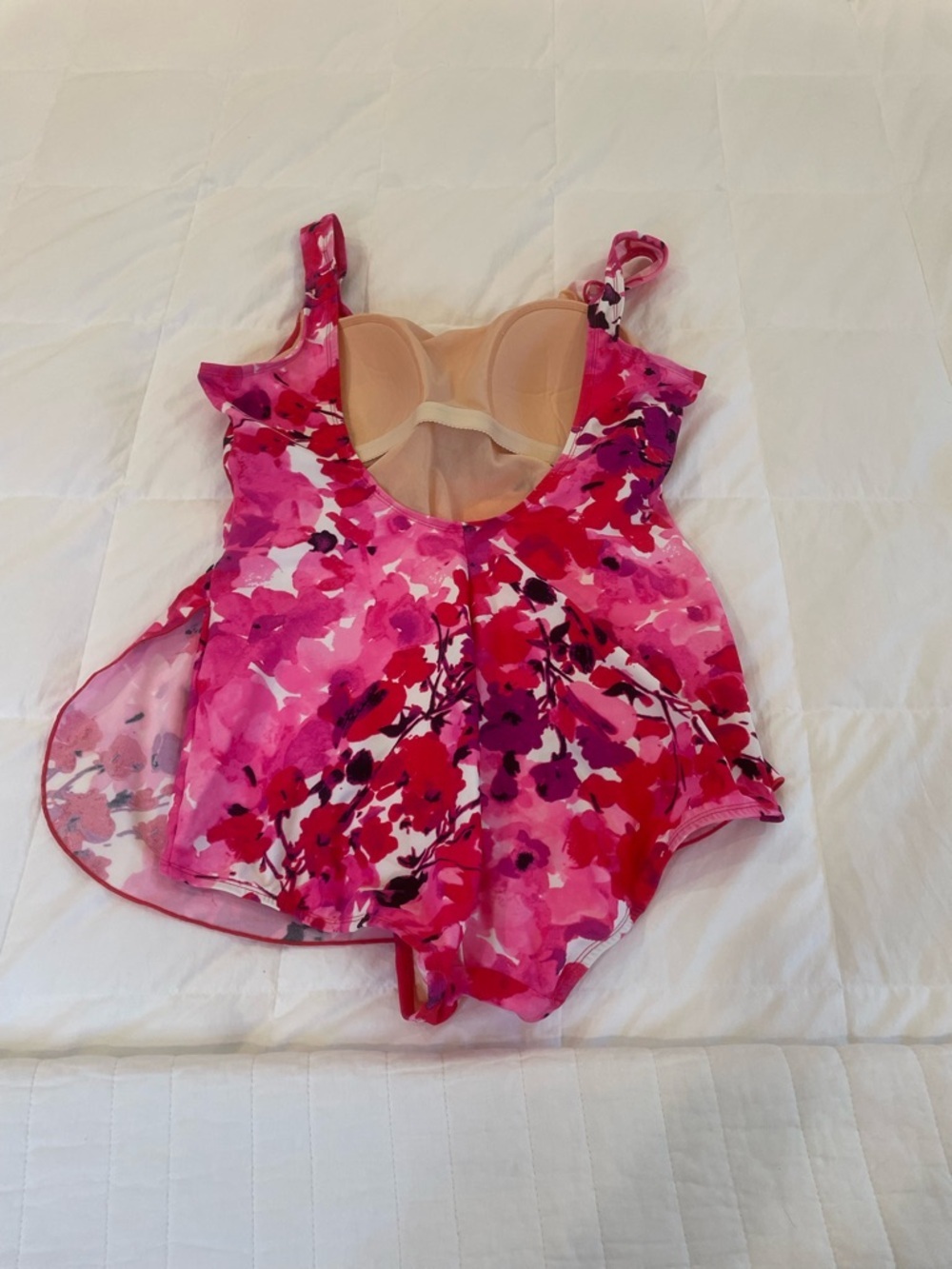 Shore Shapes Size 14 One Piece Swimsuit Pink with Faux Wrap Looking Skirt - Picture 8 of 13